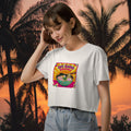 Model wearing Hot Ramen Summer crop top in the evening sun