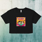 100% combed cotton relaxed fit crop top with ribbed crew neck Flatlay