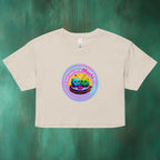Flatlay I Love You Very Mochi crop top showing full mochi illustration