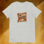 Front view of In Crust We Trust graphic flatlay t-shirt