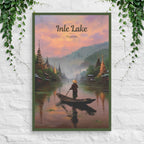 Inle Lake water village poster at sunset with one-leg rower