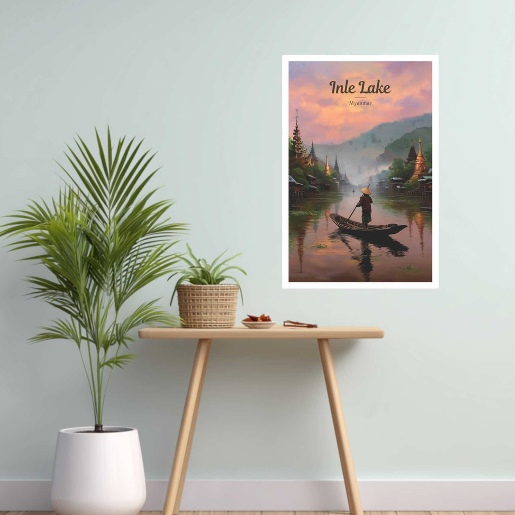 Vertical Southeast Asia travel poster with calm lake scenery in hallway scenery