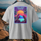 DTG backprint 100% organic combed cotton high-neck oversized tee with soft, breathable fabric