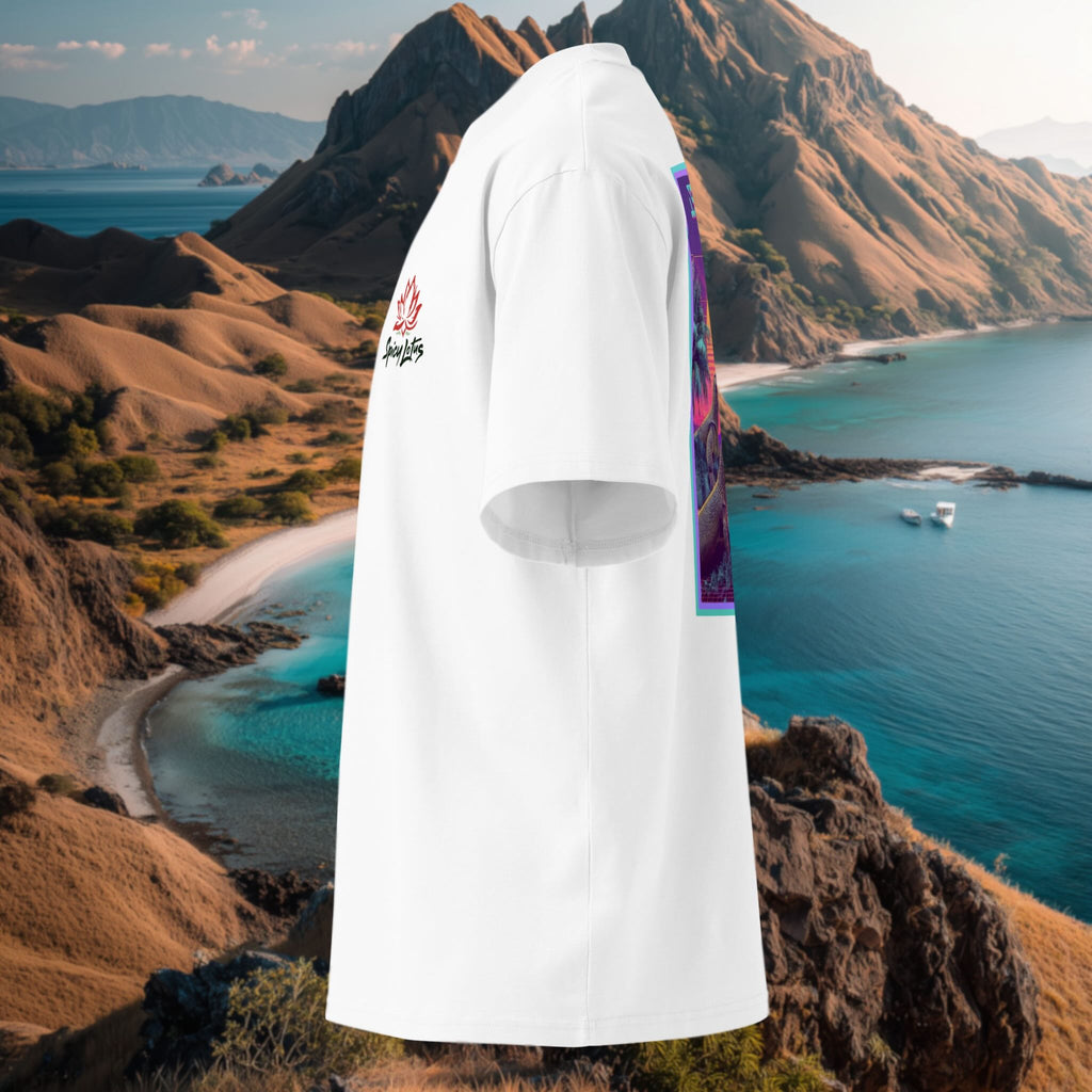 Vaporwave Komodo dragon tee side view