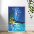 Vertical tropical beach wall art with Milky Way stars standing