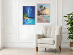 Two travel canvas from Cambodia and Vietnam on bright wall