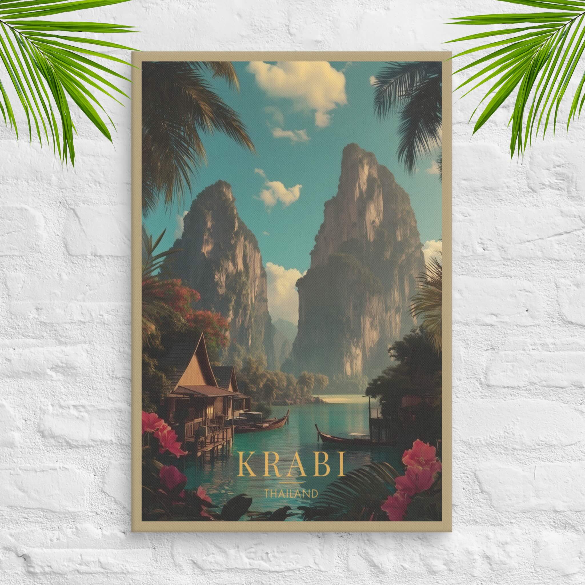 Krabi Paradise art poster with limestone cliffs and turquoise waters