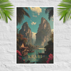 Krabi Paradise poster with limestone cliffs and turquoise tropical bay