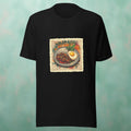 Black t-shirt with a graphic of a plate of food and 'Krapaow!' text on a textured teal background