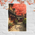 Cozy Kyoto street scene poster with traditional wooden houses