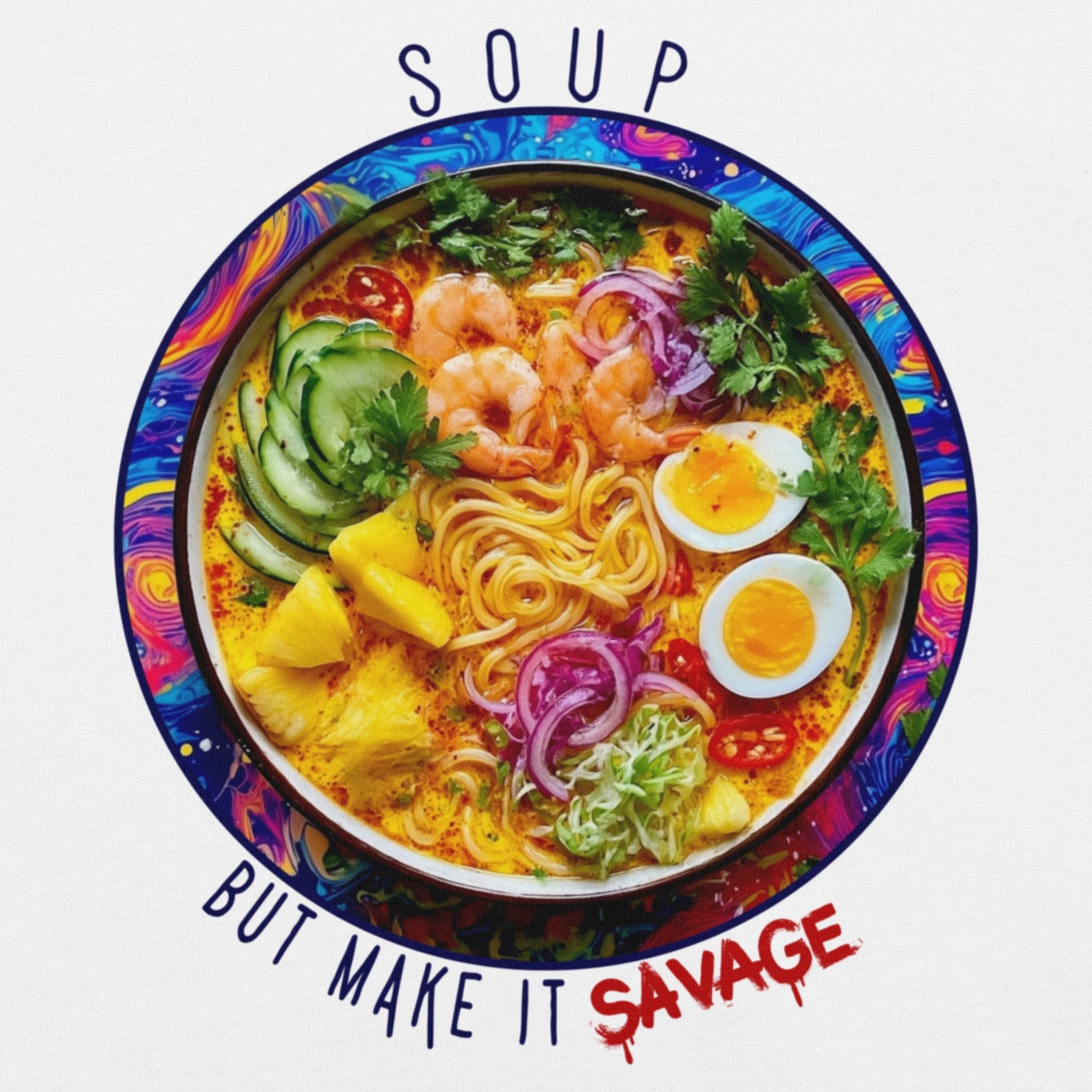 DTFlex print detail on laksa street food graphic tee