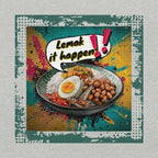 DTG print texture on Lemak It Happen pop art tee