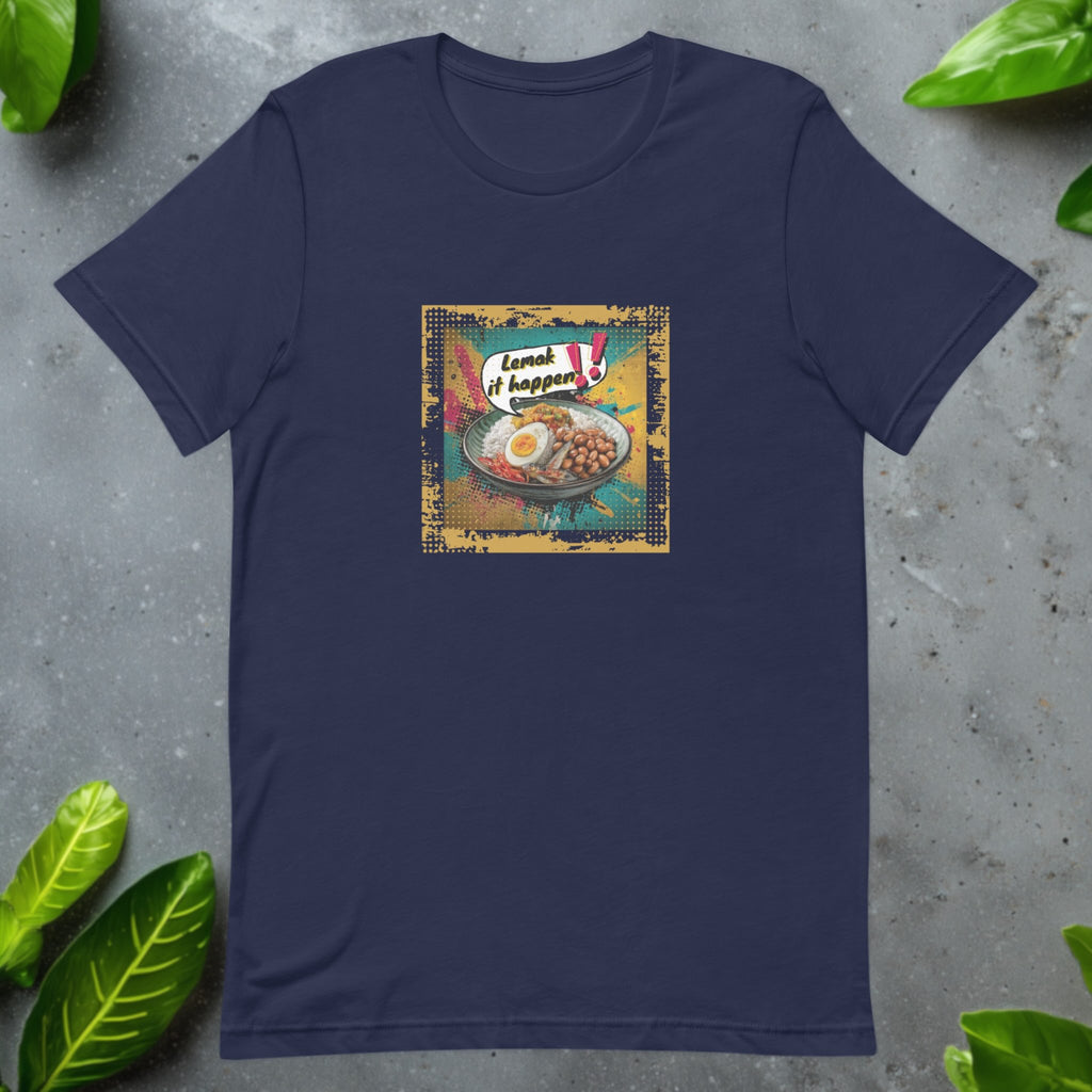 Front view of Lemak It Happen graphic flatlay t-shirt