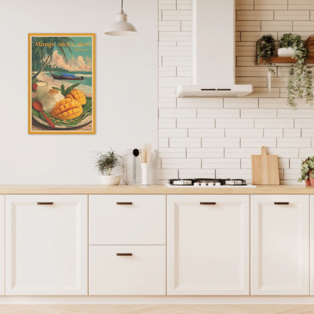 Mango sticky rice wall art on kitchen wall
