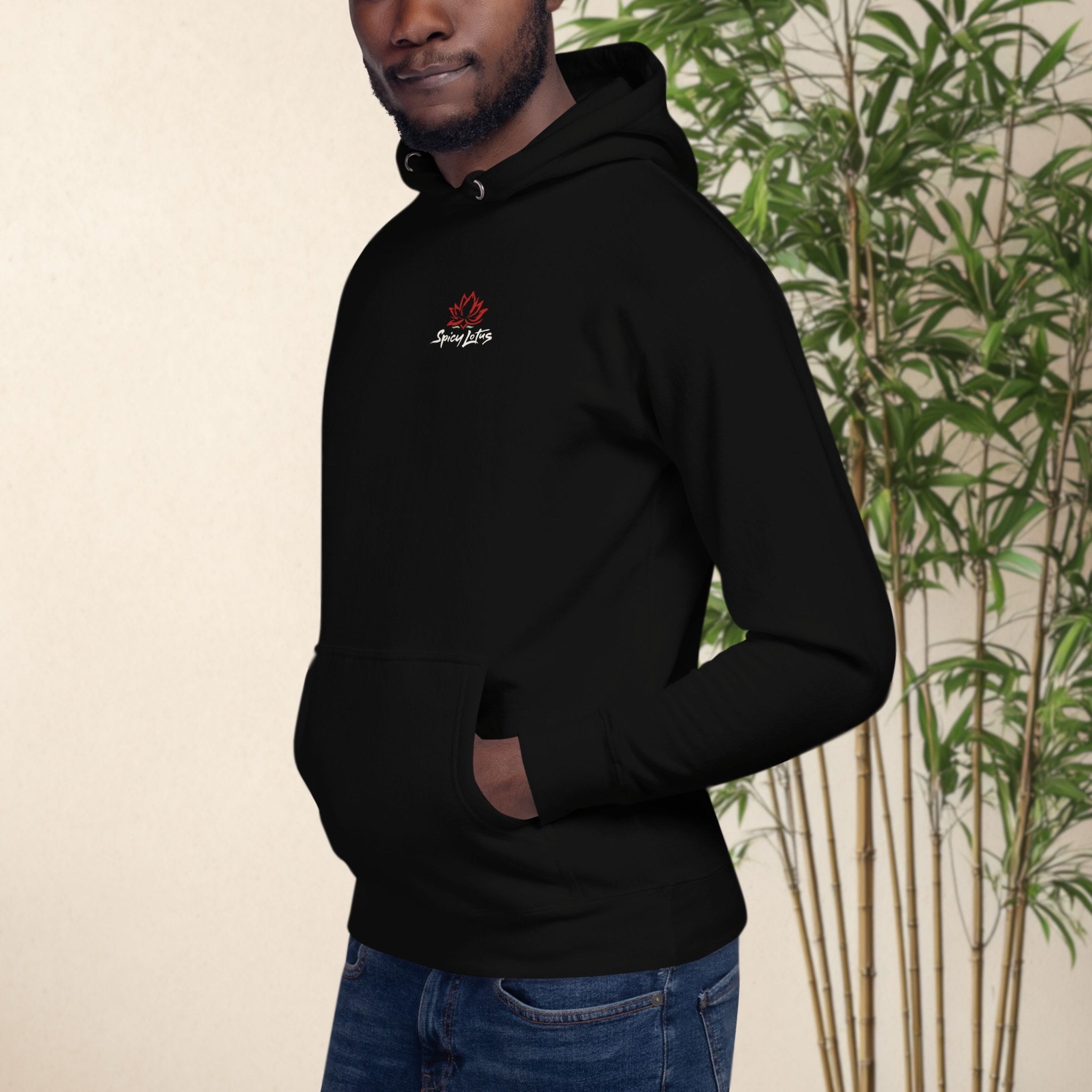Bali volcano night wave hoodie side view with chest Logo