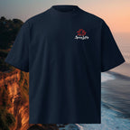 Small front chest logo on Midnight Wave oversized organic tee