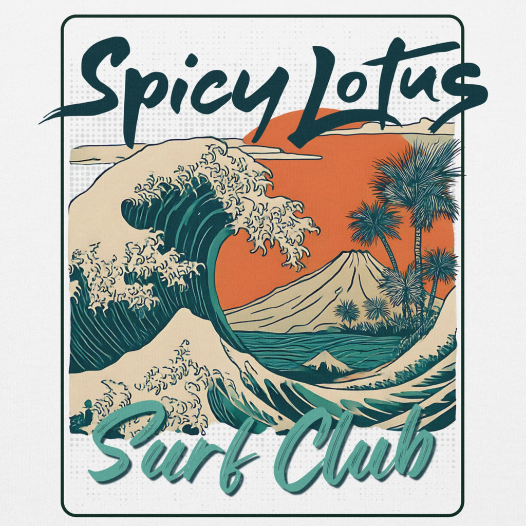 Close-up of bold tropical wave back DTG graphic print