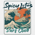 Close-up of bold tropical wave back DTG graphic print