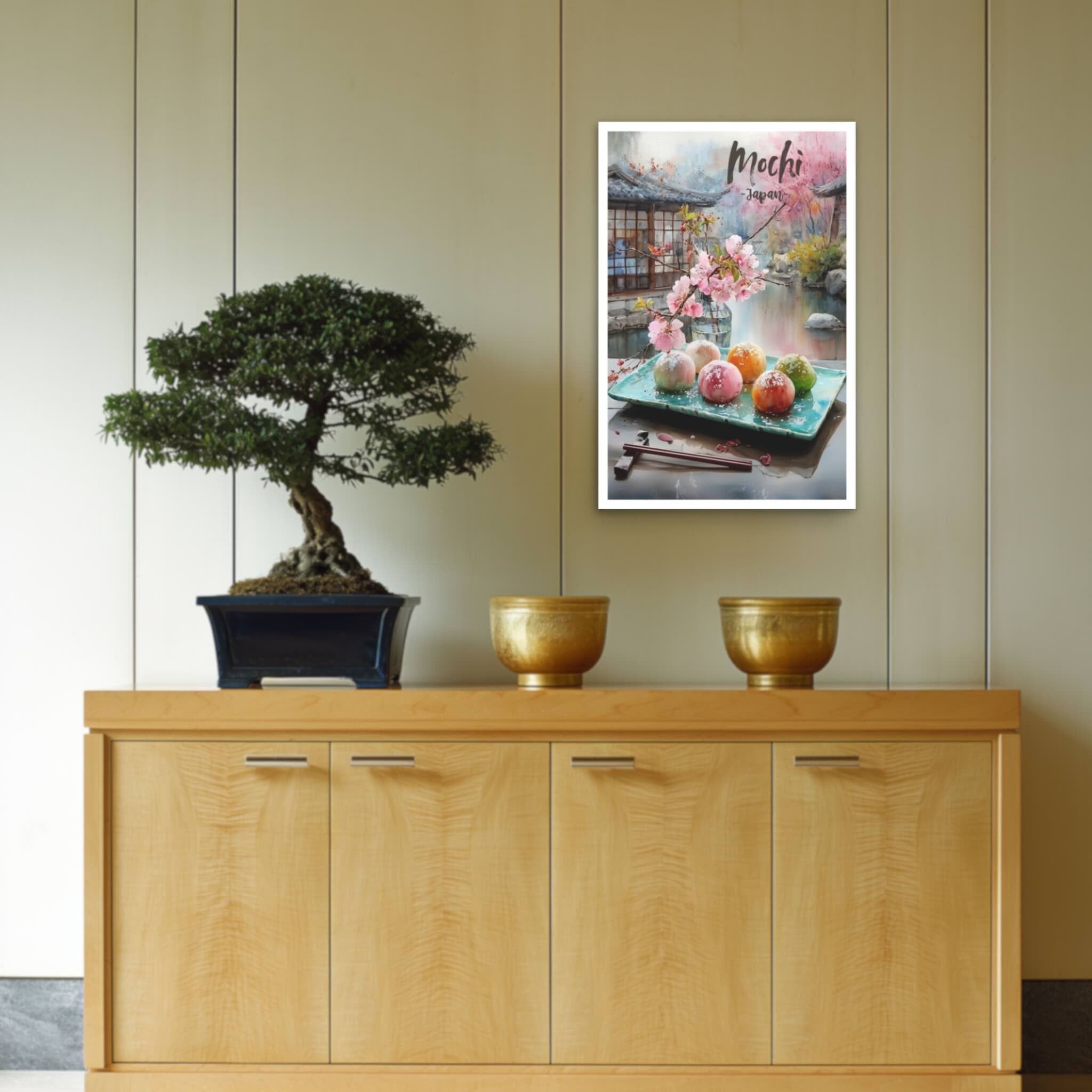 Pastel mochi cherry blossom illustration poster