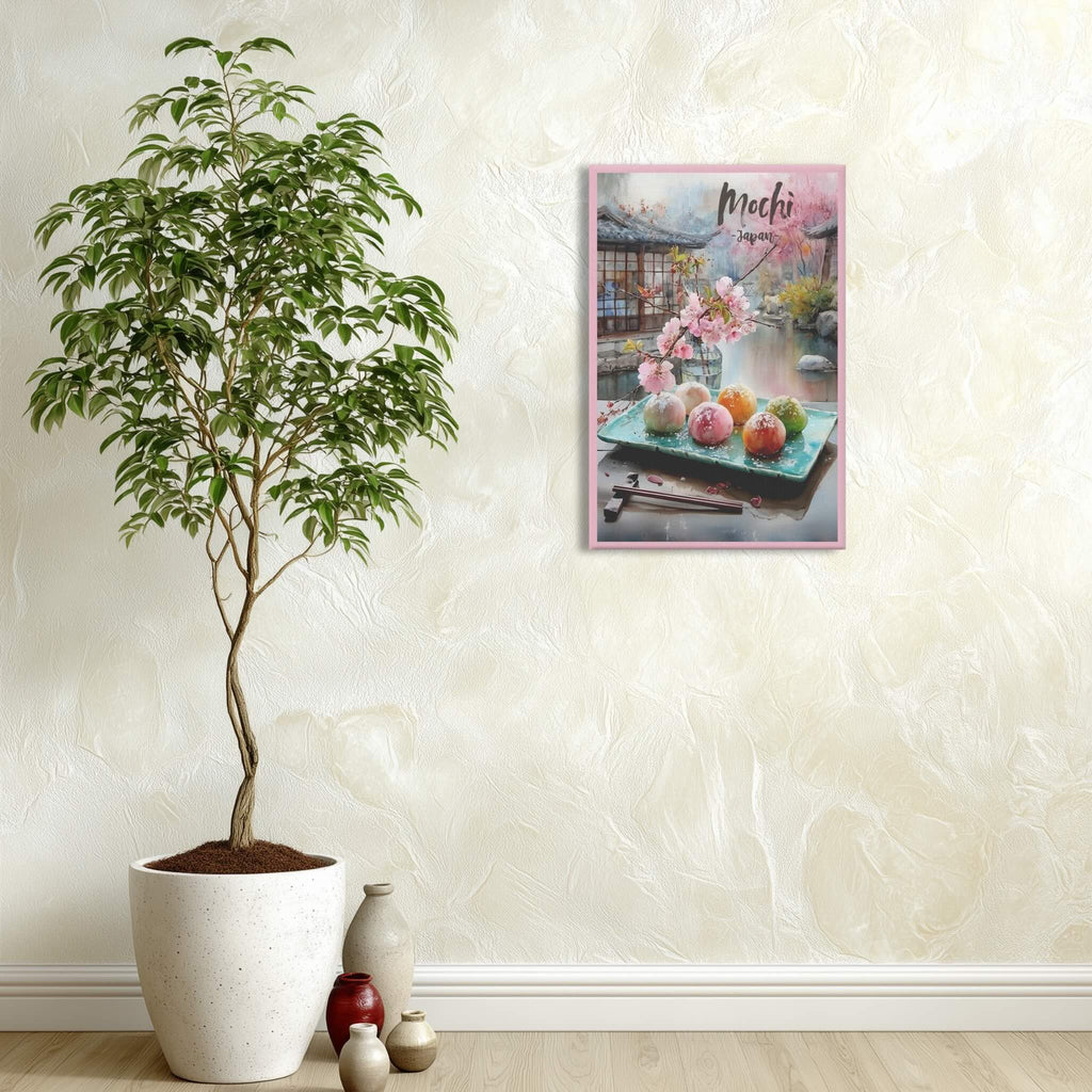 Pastel mochi cherry blossom illustration canvas in hallway