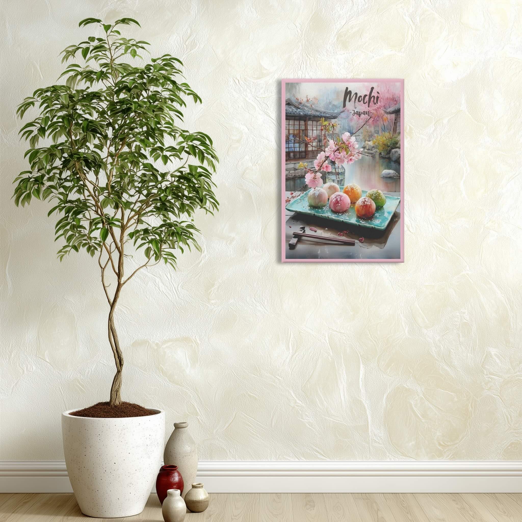Pastel mochi cherry blossom illustration canvas in hallway