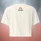 Close-up of small back Logo DTG print on crop top