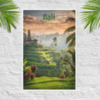 Mount Agung poster with Bali rice terraces and sacred temple