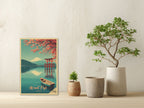 Peaceful Japanese nature scene with cherry blossoms and boat standing