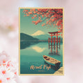 Mount Fuji canvas with red Torii gate on calm lake
