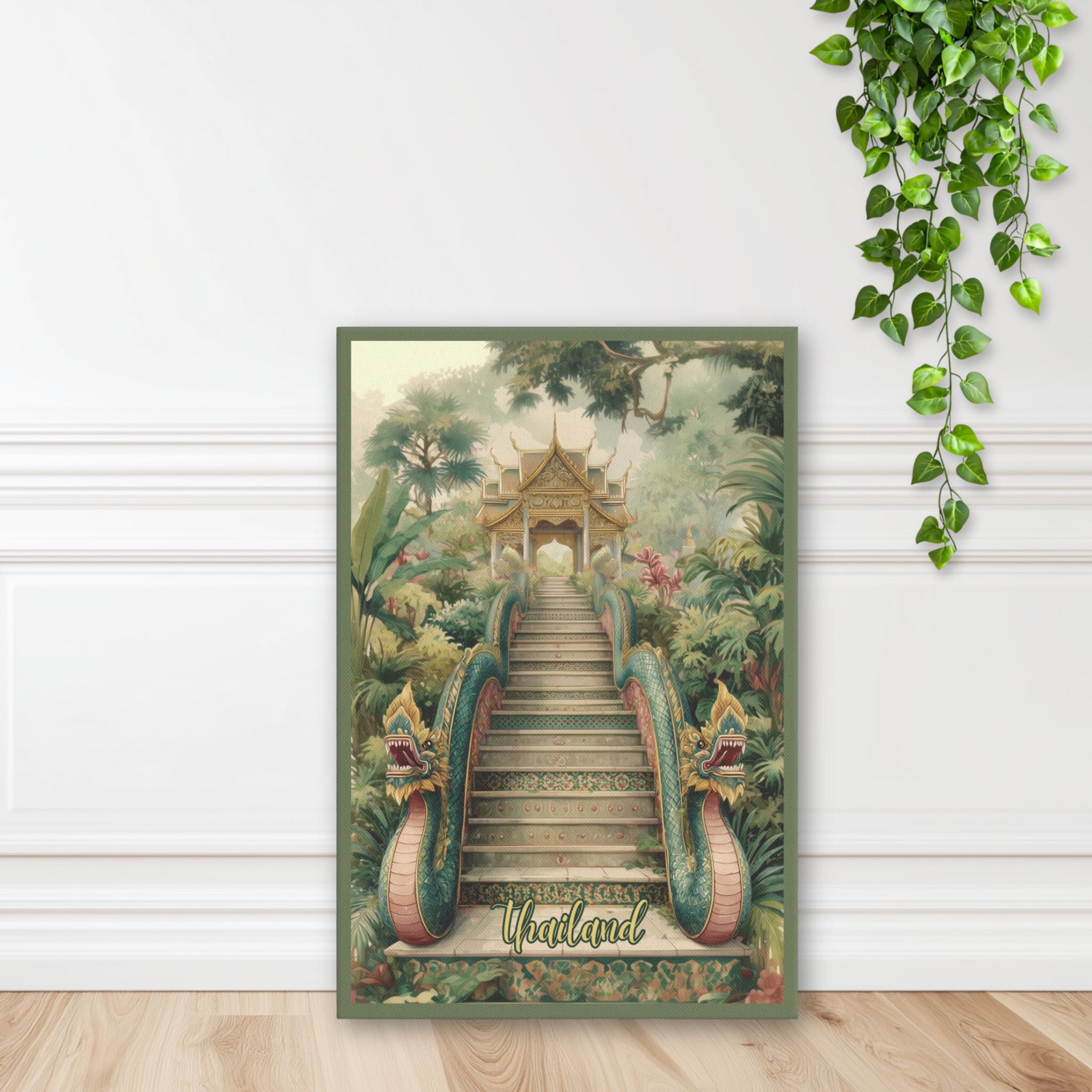 Tropical Thai temple staircase vertical wall art standing