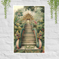 Naga Stairs Thailand jungle temple poster with mythical serpents