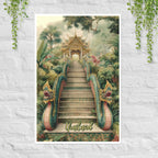 Naga Stairs Thailand jungle temple poster with mythical serpents