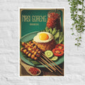 Poster of Nasi Goreng with fried rice, egg, and vegetables on a green plate.
