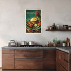 Kitchen interior with a poster of nasi goreng dish on the wall