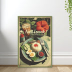 Malaysian cuisine illustration with coconut rice and sambal standing against wall
