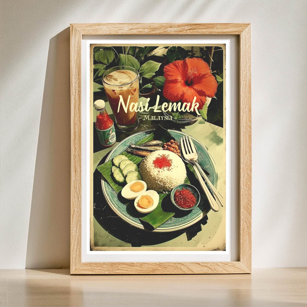 Malaysian cuisine illustration with coconut rice and sambal