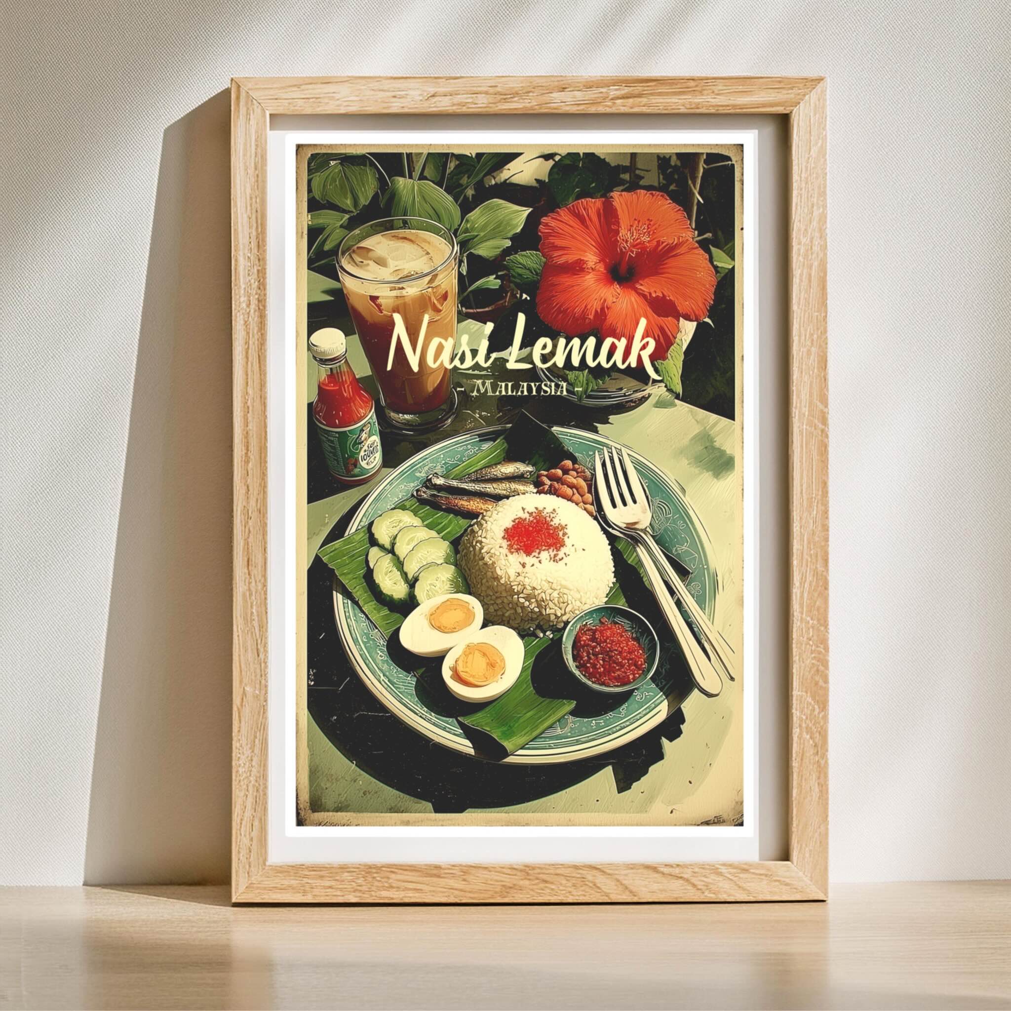 Malaysian cuisine illustration with coconut rice and sambal