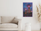 Vertical Neon Supertrees canvas in living room