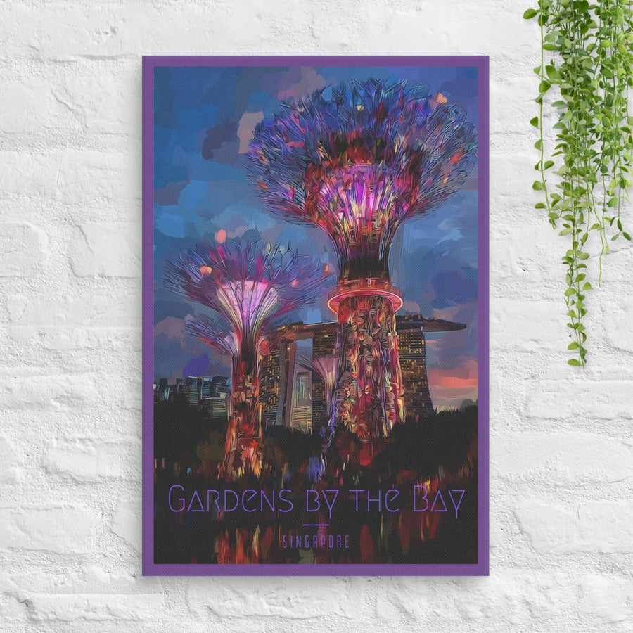 Singapore Supertrees and Marina Bay Sands neon skyline canvas