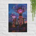 Singapore Supertrees and Marina Bay Sands neon skyline poster