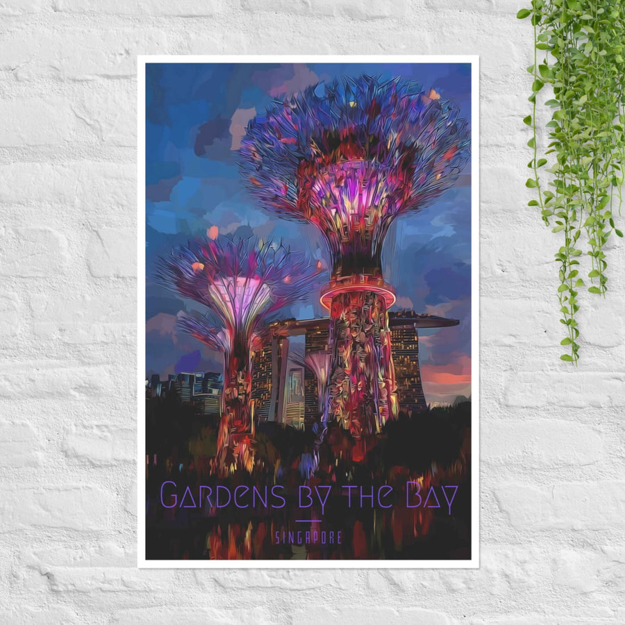 Singapore Supertrees and Marina Bay Sands neon skyline poster