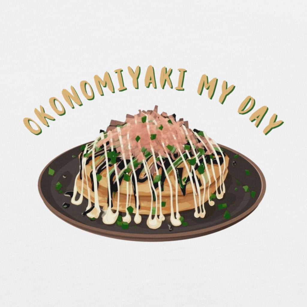 DTG print detail on Okonomiyaki My Day Japanese food tee