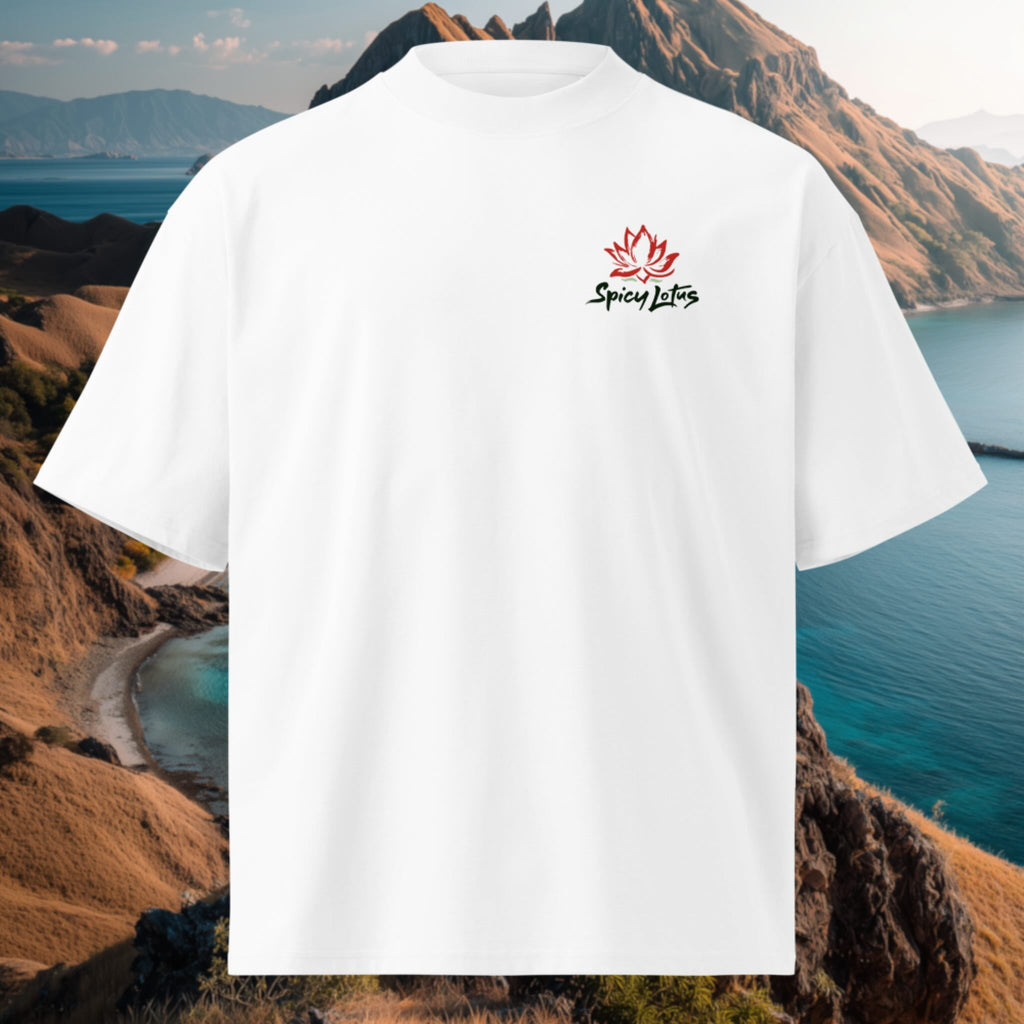 Small left chest logo on Komodo Nights oversized organic tee