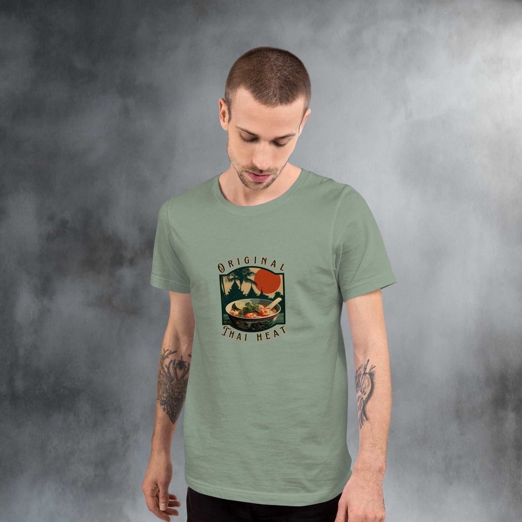 Model wearing Original Thai Heat t-shirt in studio clean
