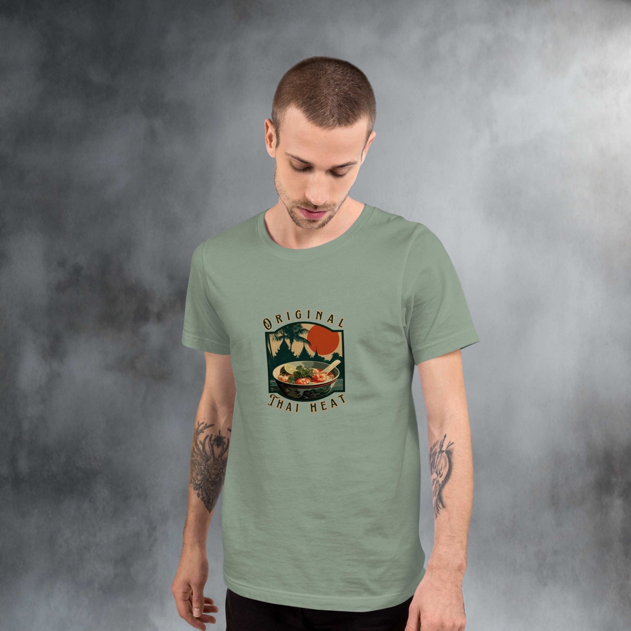 Model wearing Original Thai Heat t-shirt in studio clean