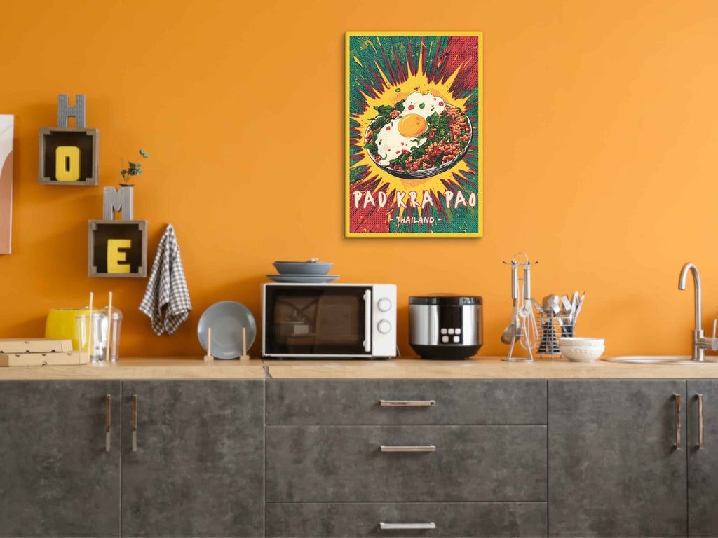 Pad Krapao Pop! Asian food pop-art canvas on kitchen wall