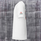 Left sleeve logo branding on Bella+Canvas 3001 t-shirt