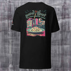 Black t-shirt with Pad Thai graphic design on a textured gray background