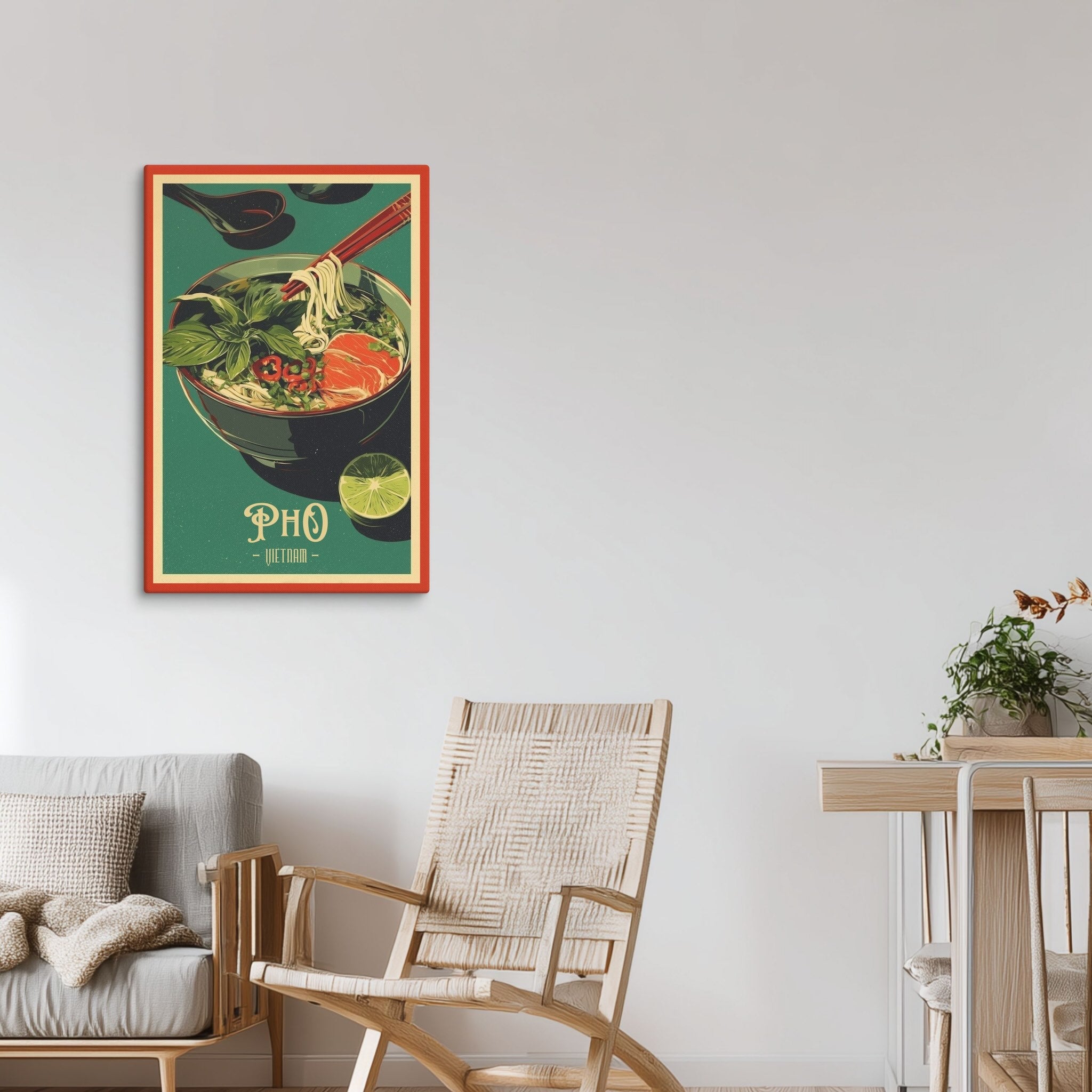Vertical pho canvas with colored edges in living room