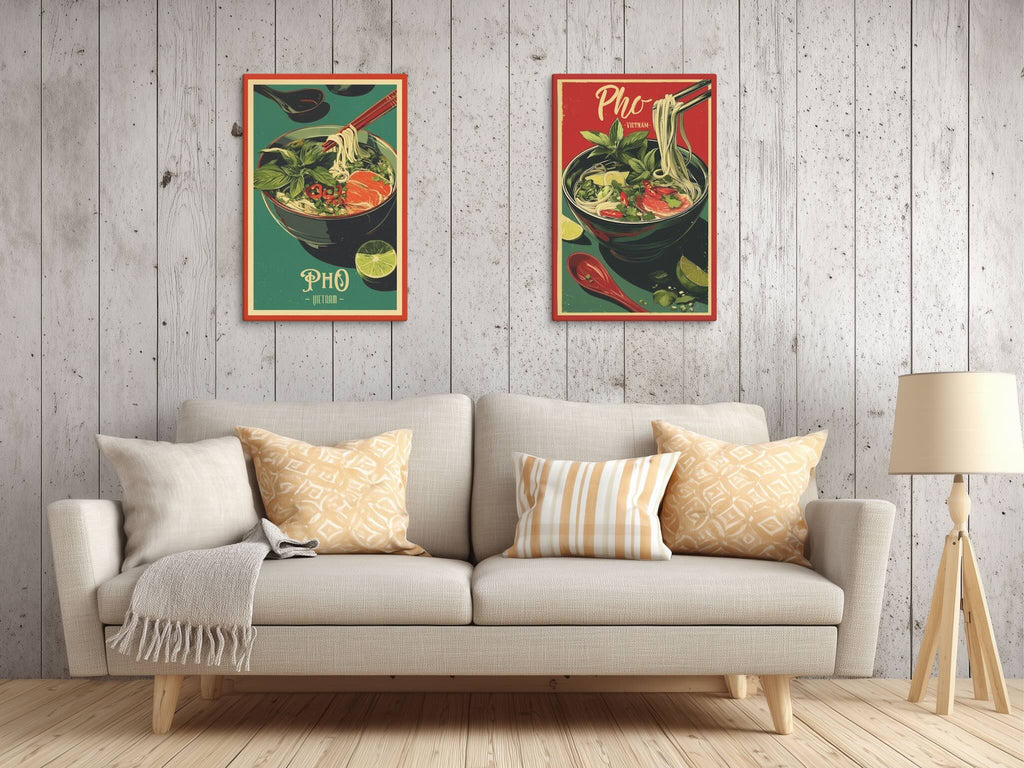 Two food canvas of Vietnamese pho soup in living room